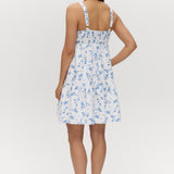 Sky floral printed linen blend midi dress featuring a square neck and sleeveless design by Hilary Radley.