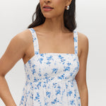 Sky Floral Printed Linen Midi Dress featuring a square neck and sleeveless design by Hilary Radley.