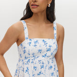 Sky Floral Printed Linen Midi Dress featuring a square neck and sleeveless design by Hilary Radley.