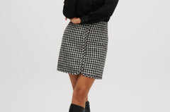 Navy Off White A-line skirt in houndstooth front