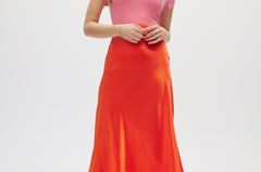 Orange Satin Maxi Skirt front