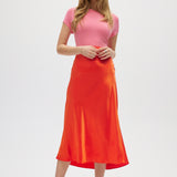 Orange Satin Maxi Skirt front