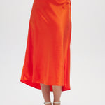 Orange Satin Maxi Skirt close up