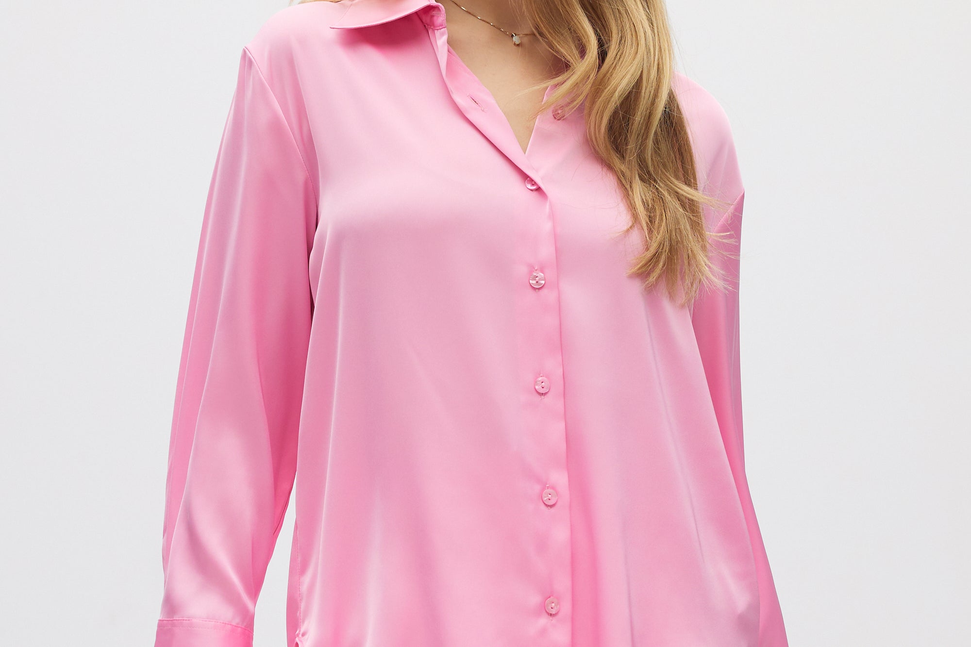 Pink Classic Long Sleeve Button Down front
