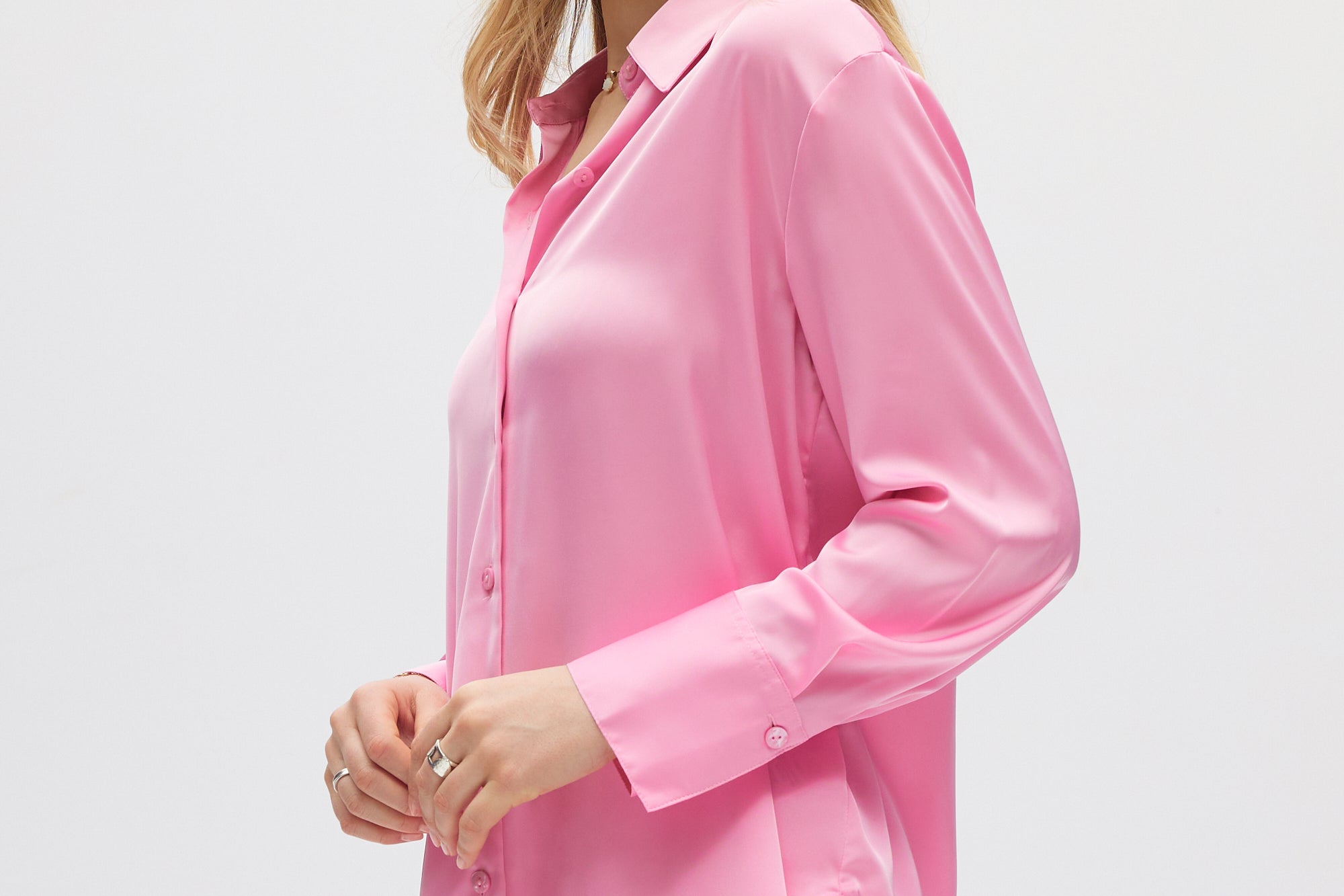 Pink Classic Long Sleeve Button Down side