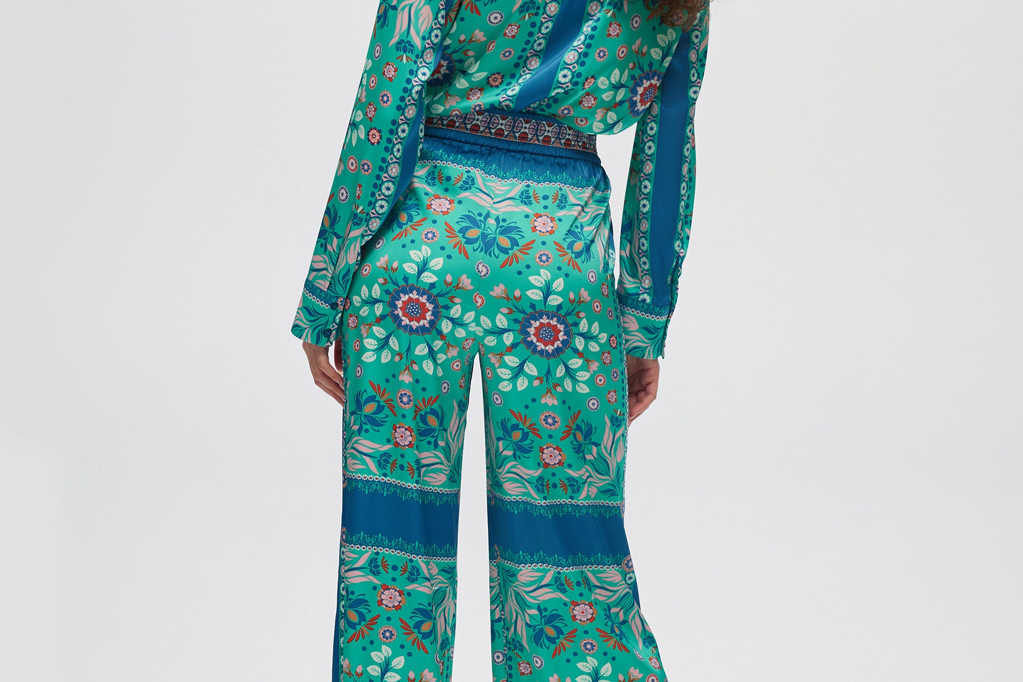 Teal Relaxed Floral Printed Bottoms back