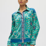 Teal Relaxed Floral Print Long Sleeve Shirt front 
