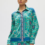 Teal Relaxed Floral Print Long Sleeve Shirt front 