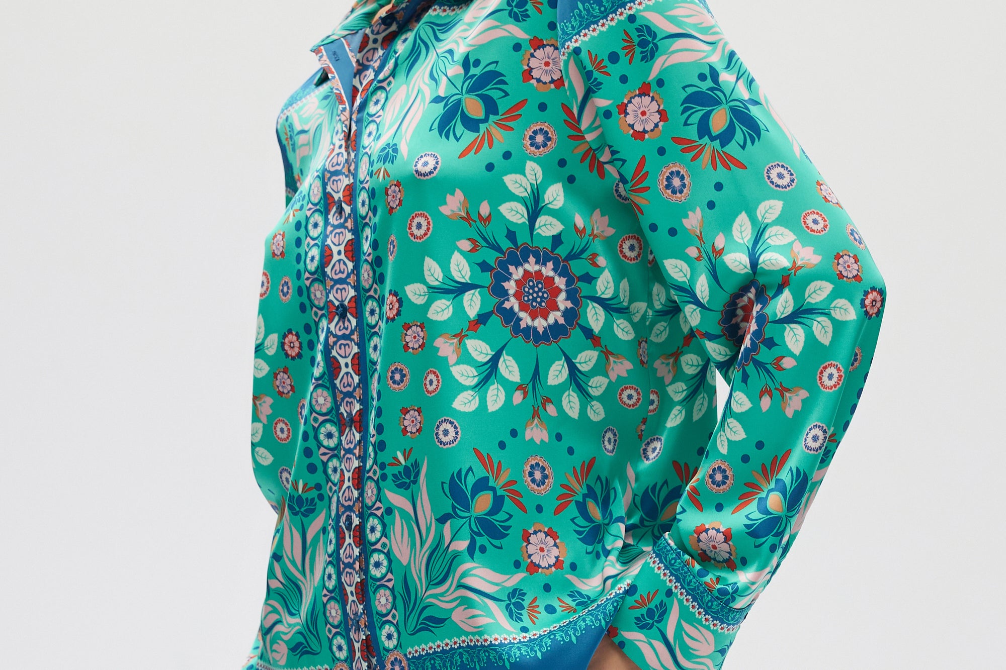 Teal Relaxed Floral Print Long Sleeve Shirt side