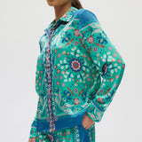Teal Relaxed Floral Print Long Sleeve Shirt side