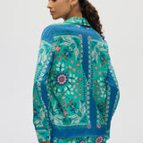 Teal Relaxed Floral Print Long Sleeve Shirt back 