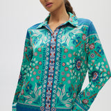 Teal Relaxed Floral Print Long Sleeve Shirt front 2
