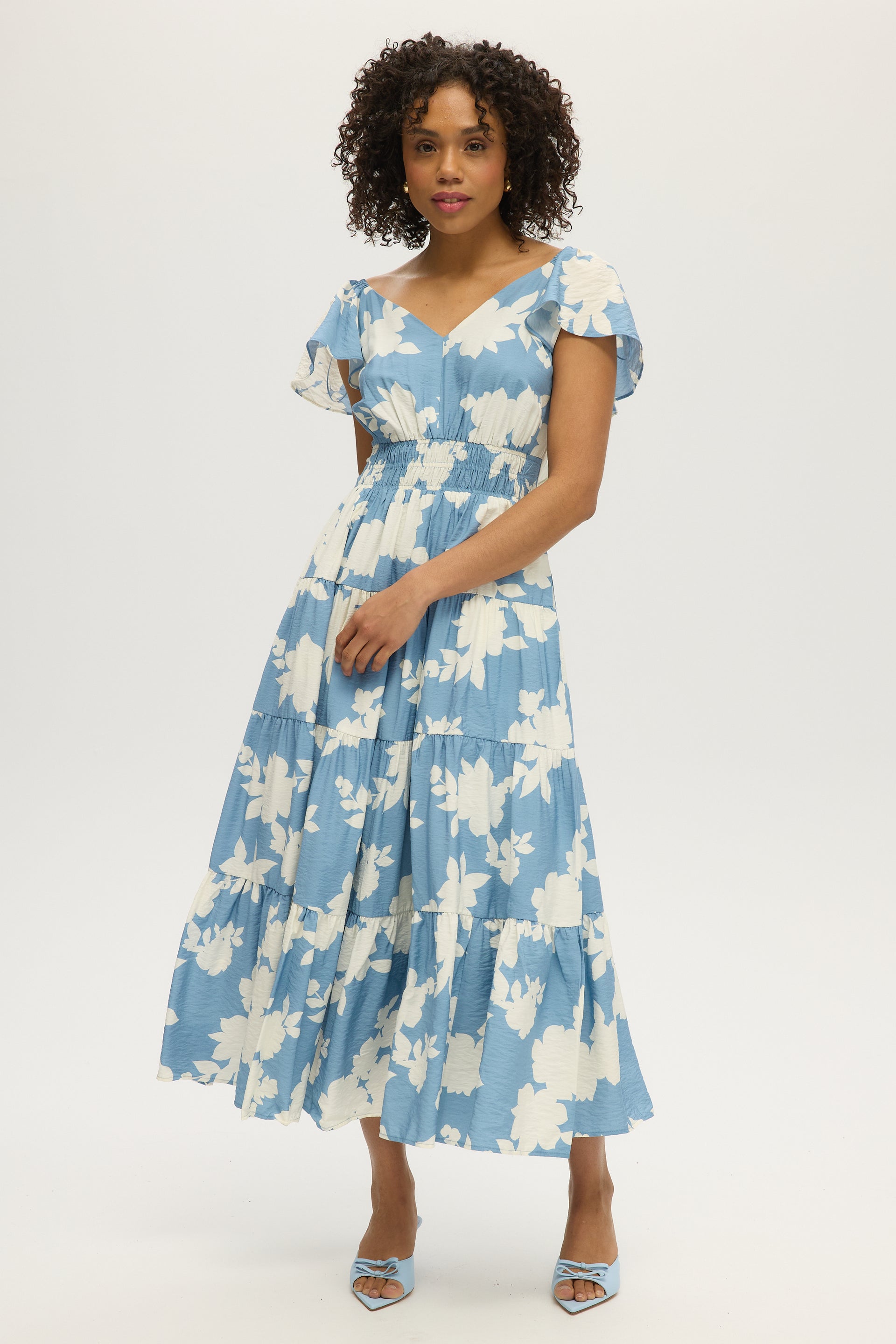 Sky Floral Tiered Maxi Dress