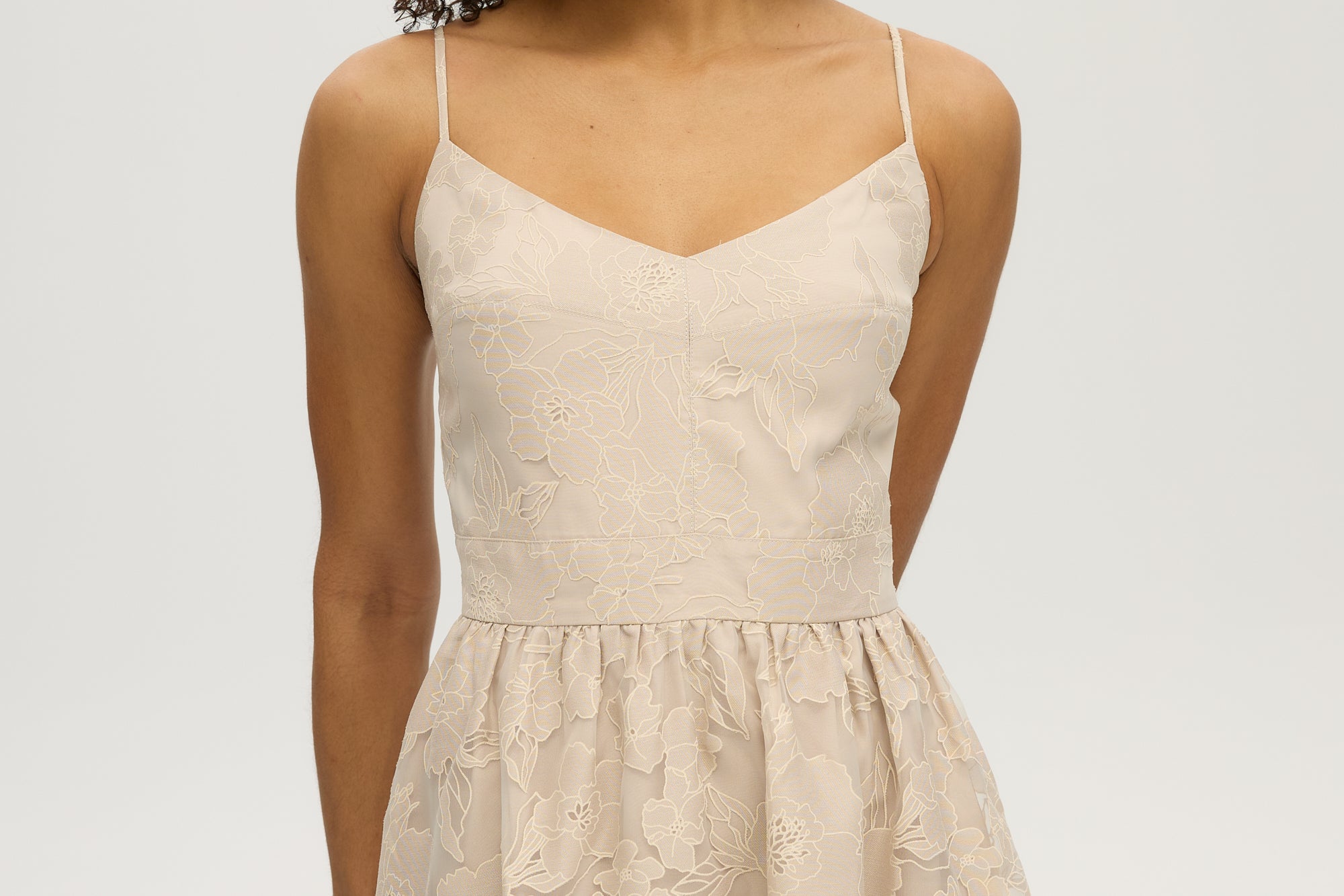 beige jacquard dress Women's Layla Cocoon Queen Anne Neck Jacquard Floor Length Dress XS/S/M/L/XL/XXL/Customize White/Beige Brocade MEAN BLVD S / White/Beige / Brocade