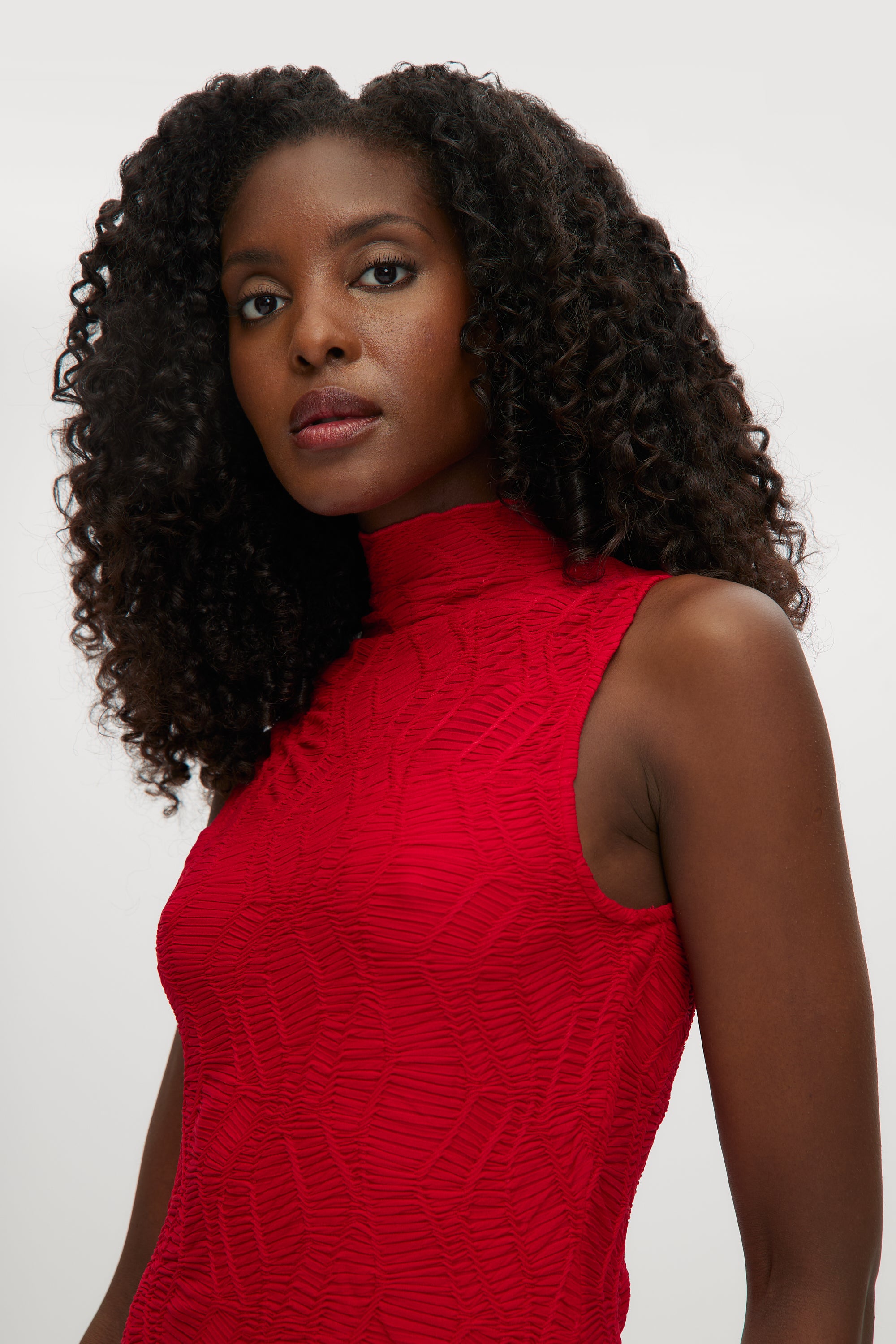 Mock Neck Turtleneck Red Dress RED SLEEVELESS MOCK NECK TEXTURED