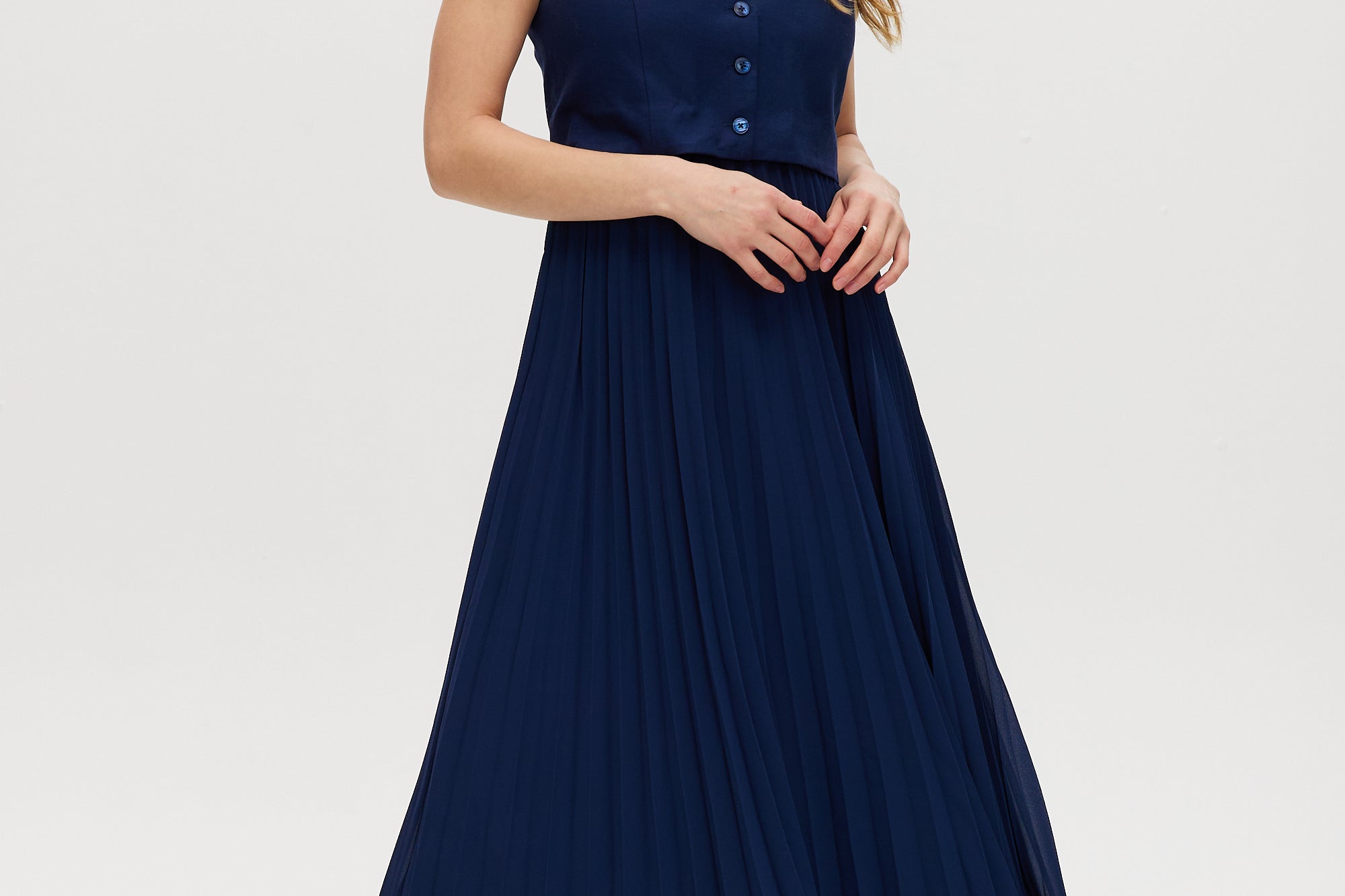 Navy Navy Pleated Midi Dress M Navy Navy Pleated Midi Dress M
