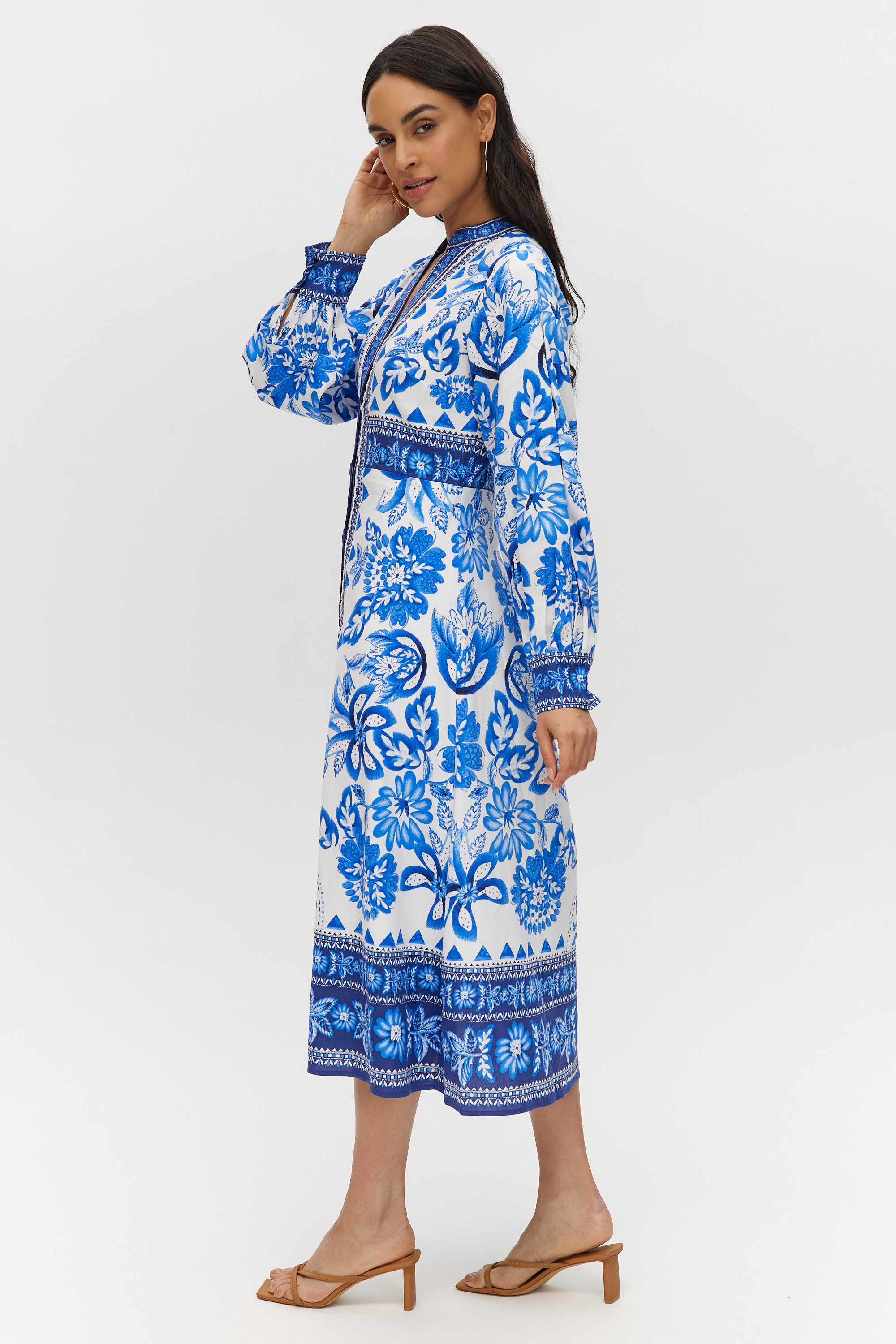 Floral Linen Blend Midi Dress