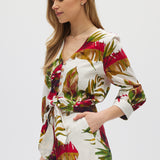 Linen Belted Top With Floral Print side