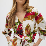 Linen Belted Top With Floral Print front 2