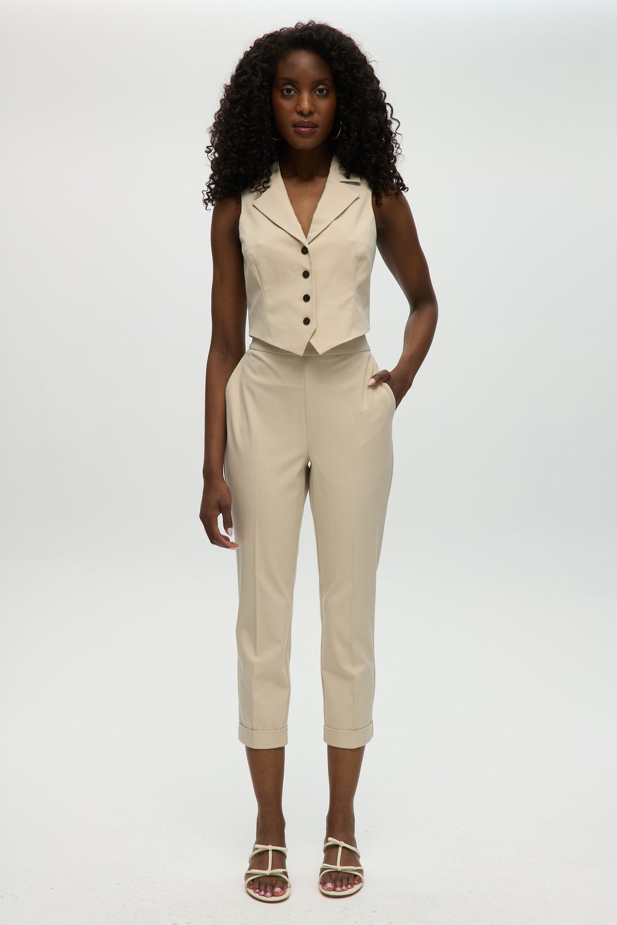BEIGE FITTED VEST & SLIM PANTS 2PCS SET – Hilary Radley