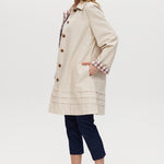 Hilary Radley Cream Reversible Plaid & Solid Trench Jacket featuring a button-front closure and relaxed fit, offering versatile style with plaid and solid sides.