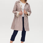 Hilary Radley Cream Reversible Plaid & Solid Trench Jacket featuring a button-front closure and relaxed fit for versatile styling.