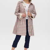 Hilary Radley Cream Reversible Plaid & Solid Trench Jacket featuring a button-front closure and relaxed fit for versatile styling.