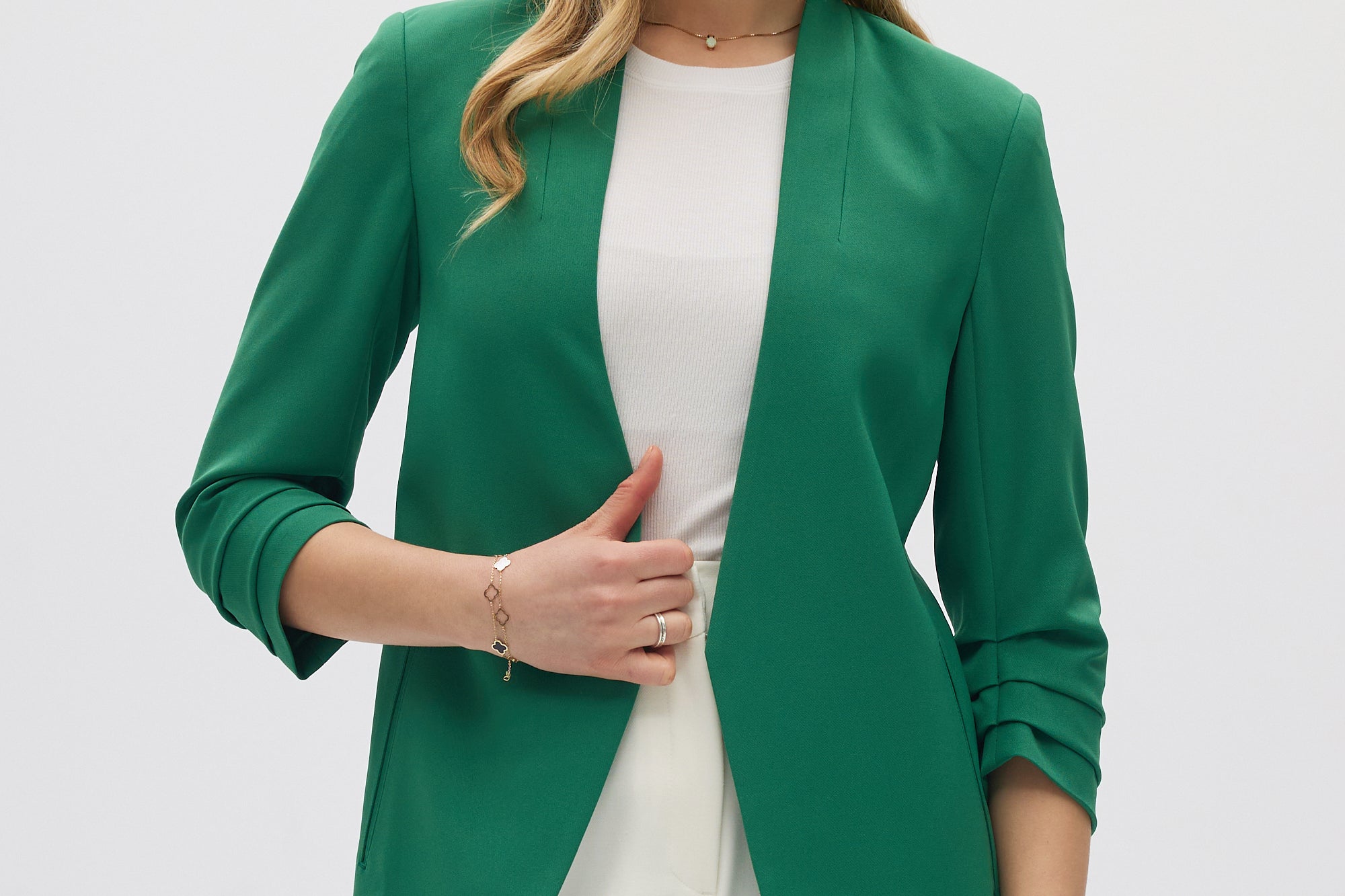 Green Bunchy Sleeve Blazer Jacket front 2