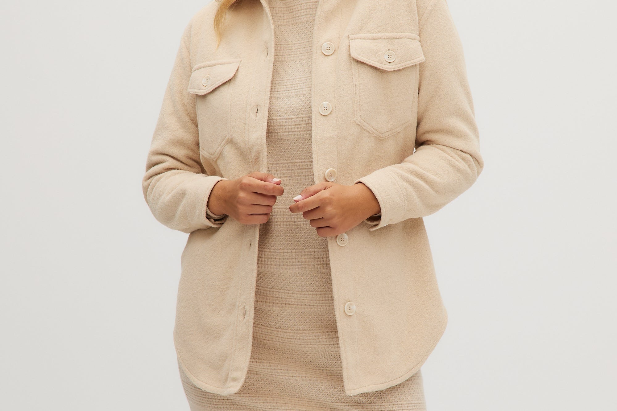Beige Wool knit Shacket front