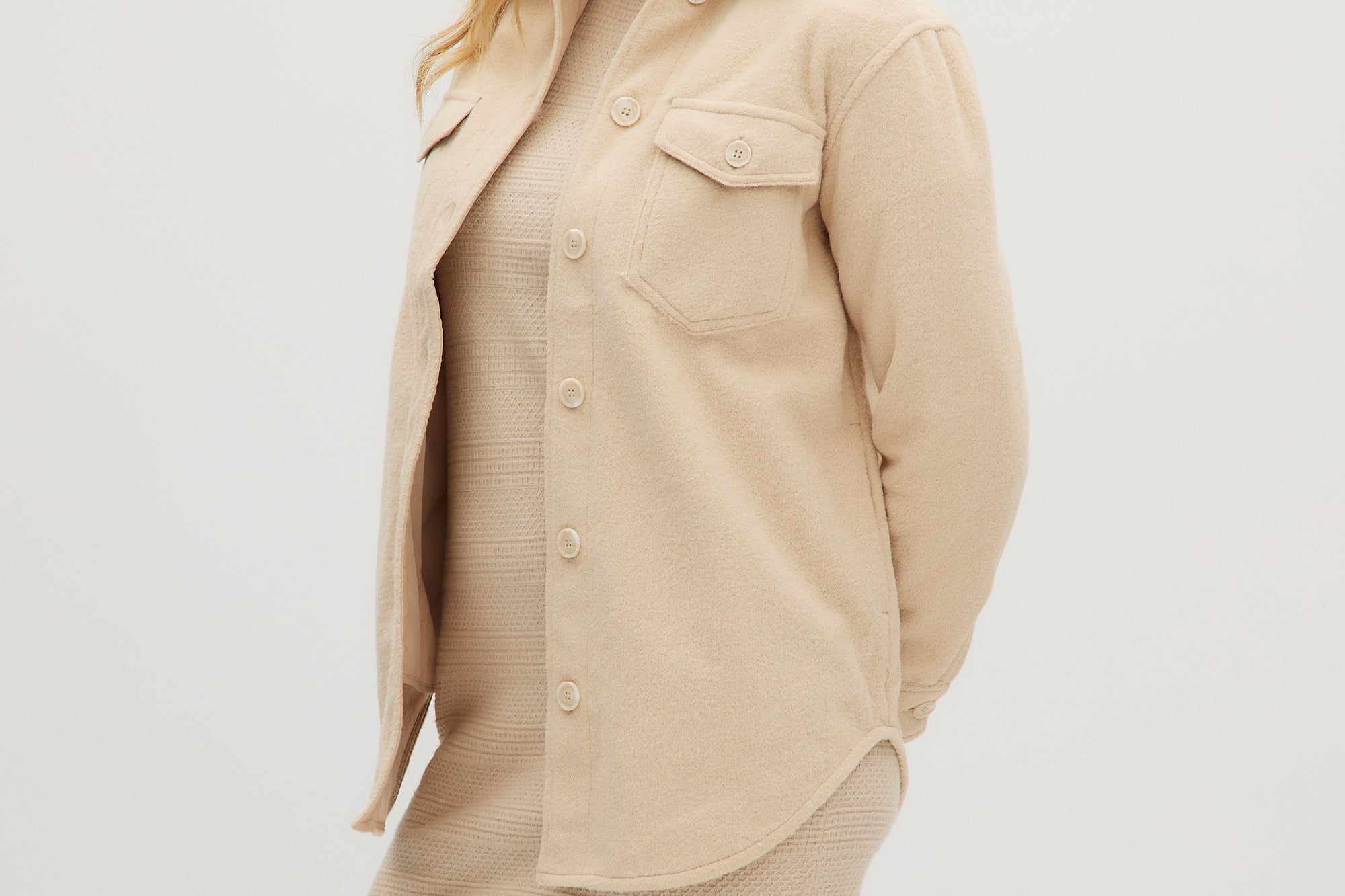 Beige Wool knit Shacket side