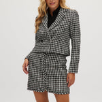Navy Off White High-rise twill jacket in houndstooth front