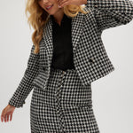 Navy Off White High-rise twill jacket in houndstooth front 2