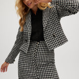 Navy Off White High-rise twill jacket in houndstooth front 2