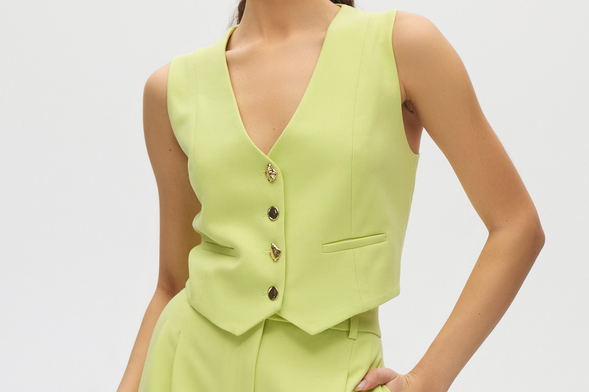 Lime Sleeveless Button Vest front