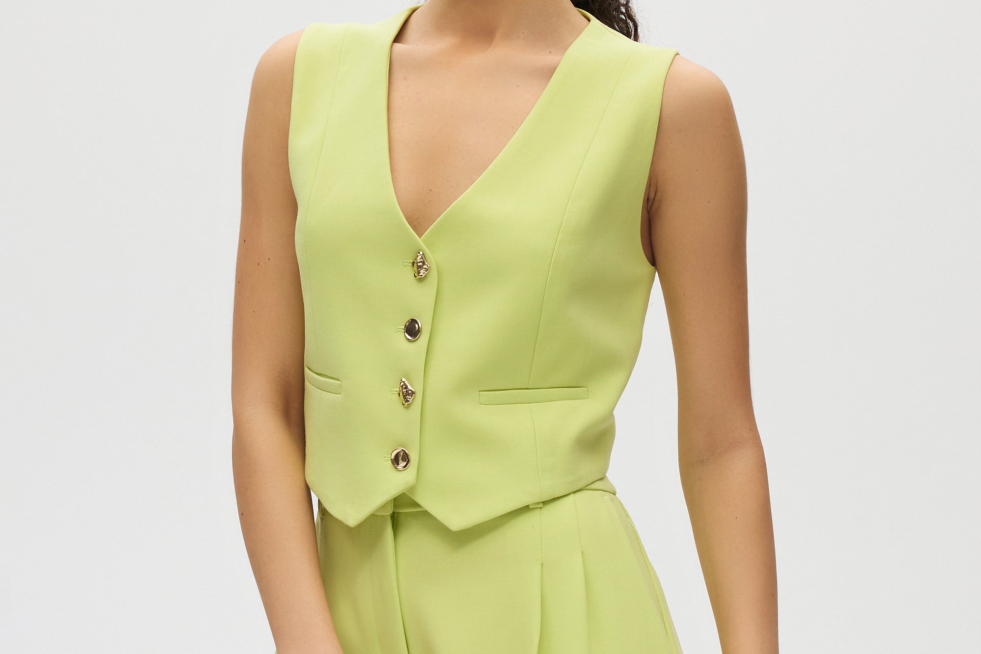 Lime Sleeveless Button Vest side