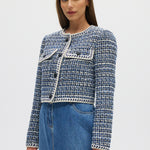 Blue Textured Bouclé Cropped Jacket side