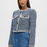 Blue Textured Bouclé Cropped Jacket side
