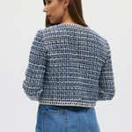 Blue Textured Bouclé Cropped Jacket back