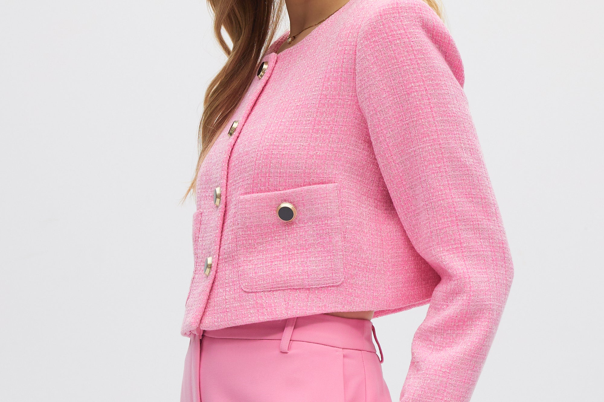 Pink Bouclé Cropped Jacket side