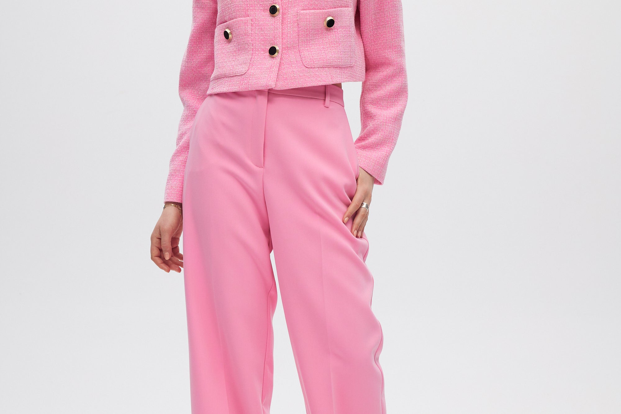Pink Bouclé Cropped Jacket full body