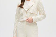 Off White Pinstripe Cropped Blazer front