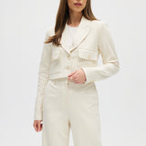 Off White Pinstripe Cropped Blazer front