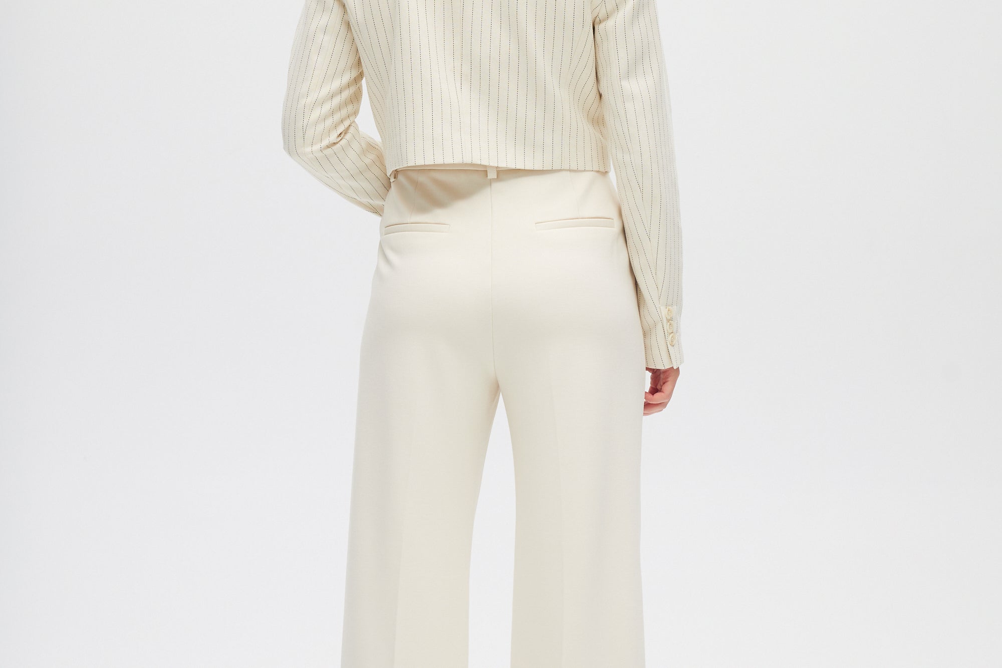 Off White Pinstripe Cropped Blazer back