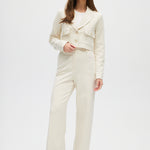 Off White Pinstripe Cropped Blazer full body