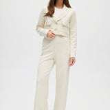 Off White Pinstripe Cropped Blazer full body