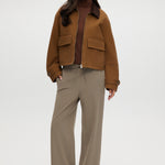 Camel Cotton Canvas Zip-Up Jacket featuring a zip-front and contrast collar by Hilary Radley.