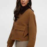 Camel Cotton Canvas Zip-Up Jacket featuring a zip-front and contrast collar by Hilary Radley.