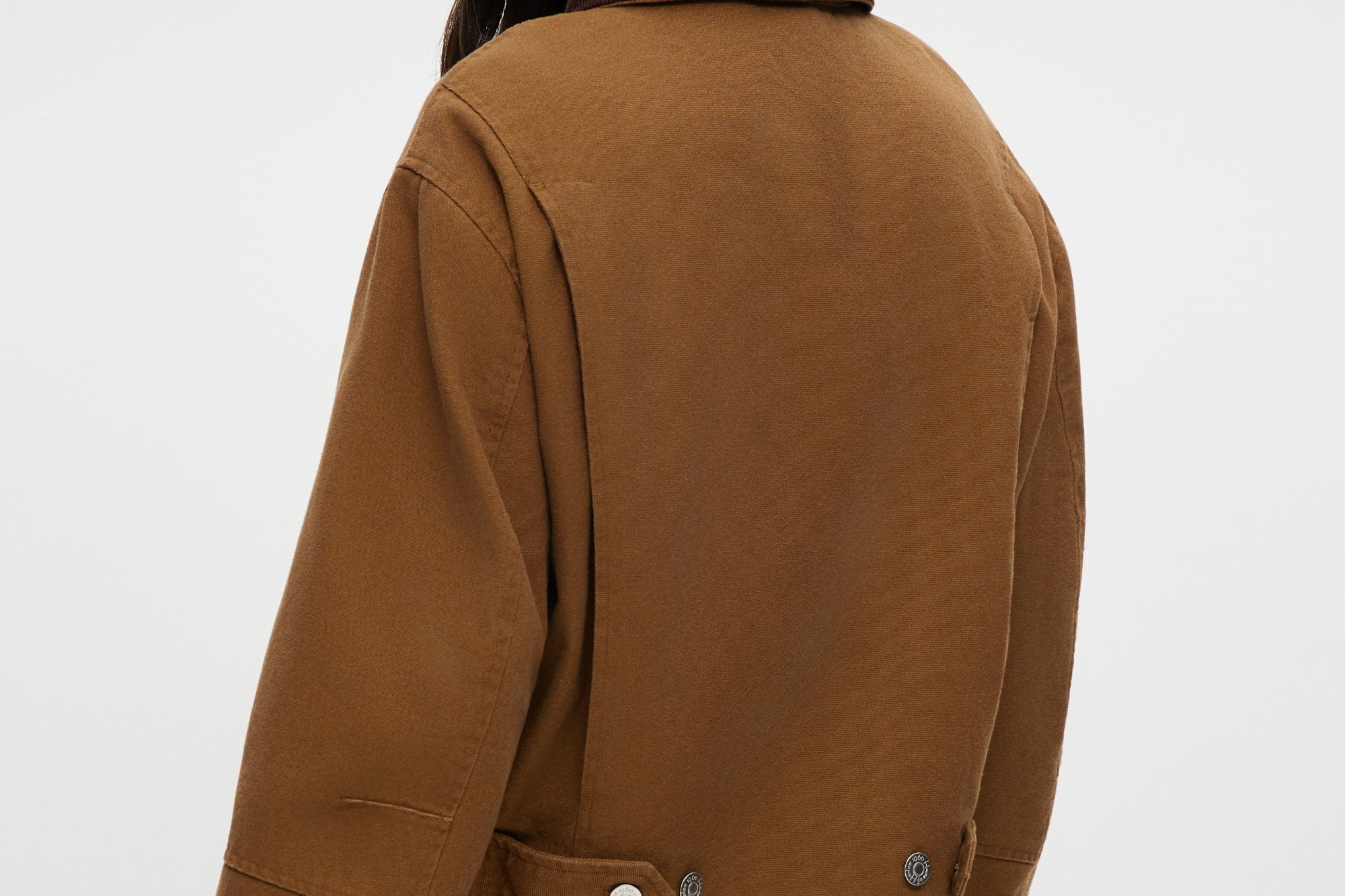 Camel Cotton Canvas Zip-Up Jacket featuring a zip-front and contrast collar by Hilary Radley.