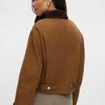 Camel Cotton Canvas Zip-Up Jacket featuring a zip-front and contrast collar by Hilary Radley.