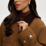 Camel Cotton Canvas Zip-Up Jacket featuring a zip-front and contrast collar by Hilary Radley.